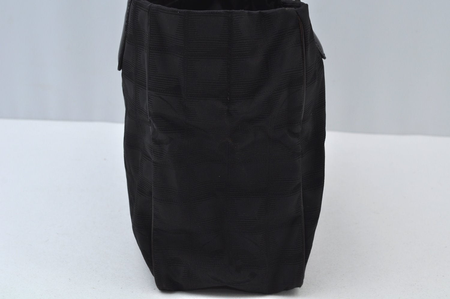 Authentic CHANEL New Travel Line Shoulder Tote Bag Nylon Leather Black 0772J