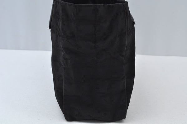 Authentic CHANEL New Travel Line Shoulder Tote Bag Nylon Leather Black 0772J