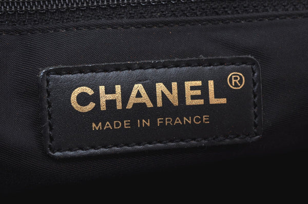 Authentic CHANEL New Travel Line Shoulder Tote Bag Nylon Leather Black 0772J