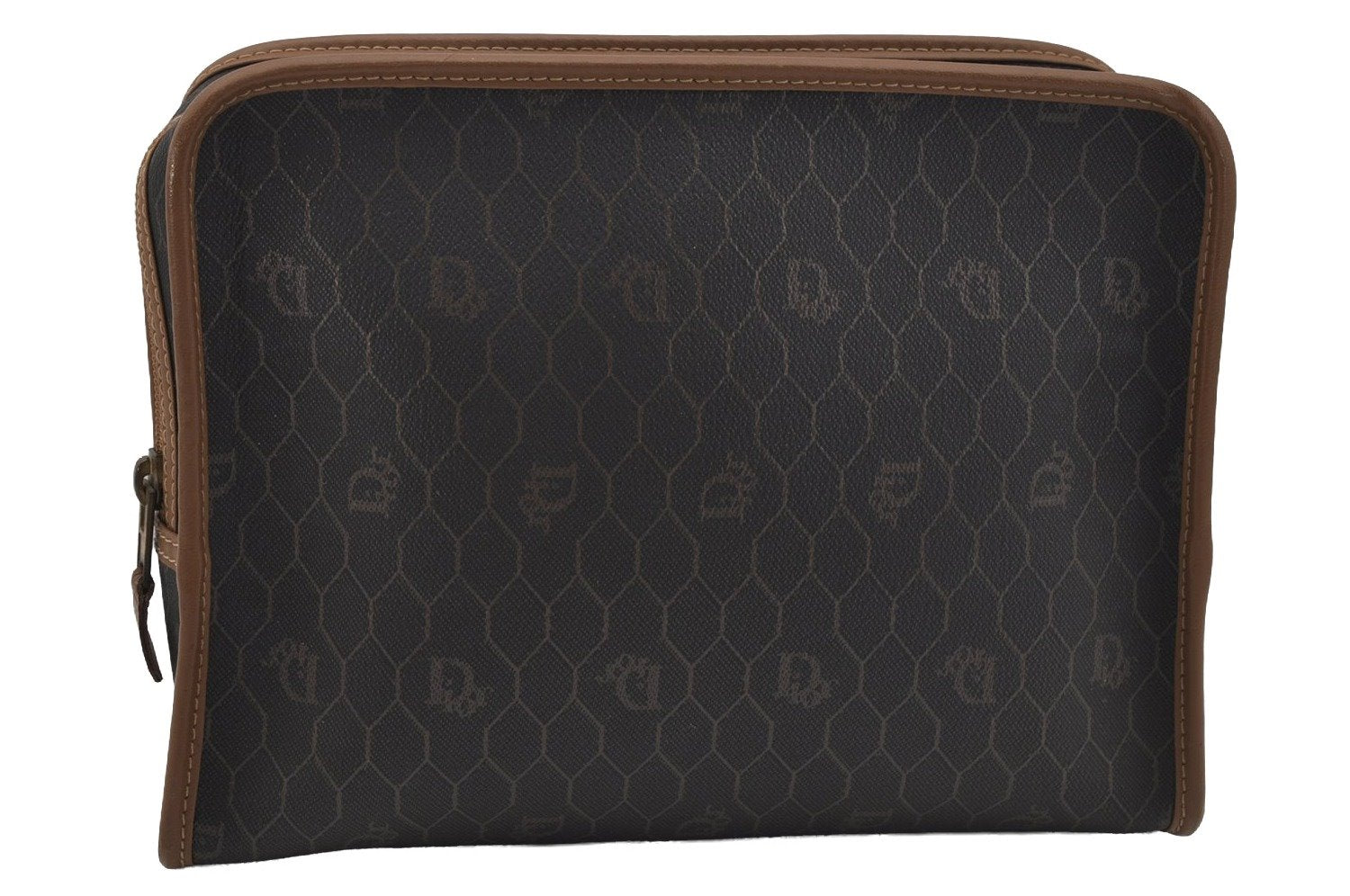 Authentic Christian Dior Honeycomb Clutch Hand Bag Purse PVC Black CD 0773J