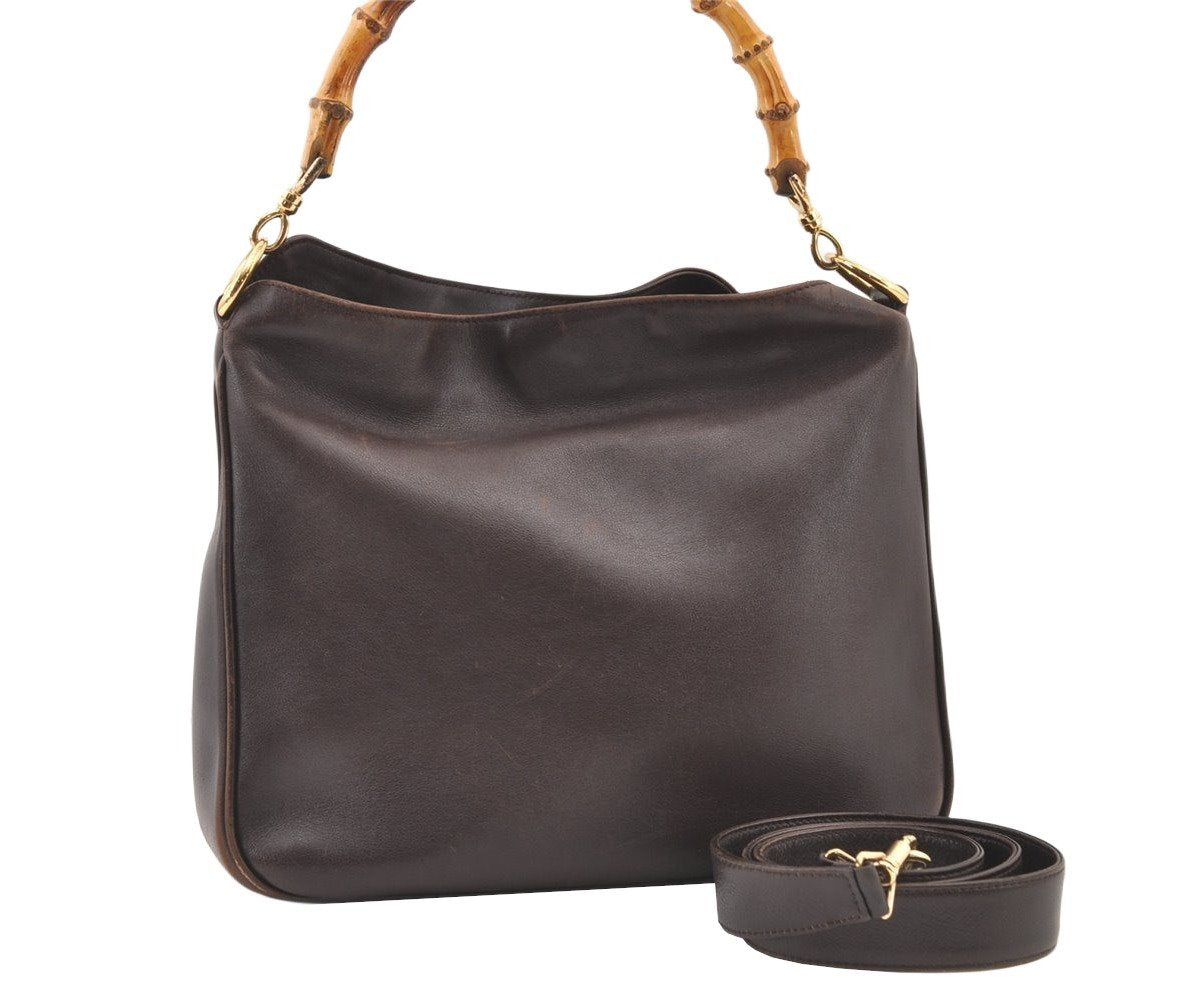 Authentic GUCCI Bamboo 2Way Shoulder Hand Bag Purse Leather Brown Junk 0773K