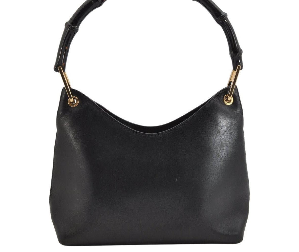 Authentic GUCCI Bamboo Shoulder Hand Bag Leather 0013008 Black Junk 0774K