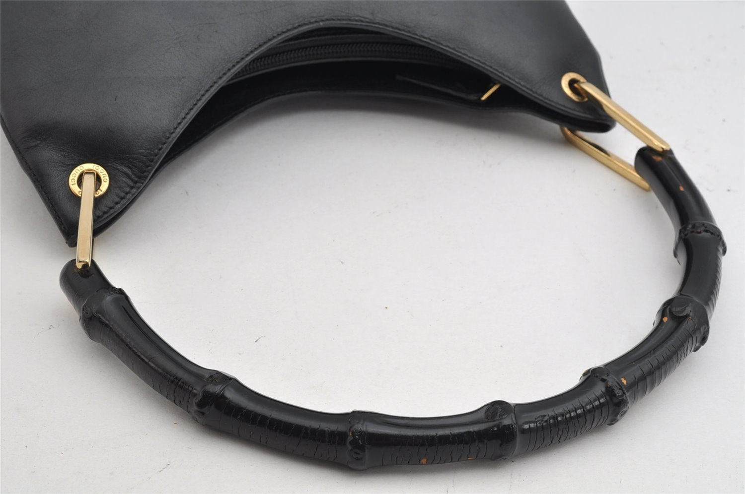 Authentic GUCCI Bamboo Shoulder Hand Bag Leather 0013008 Black Junk 0774K