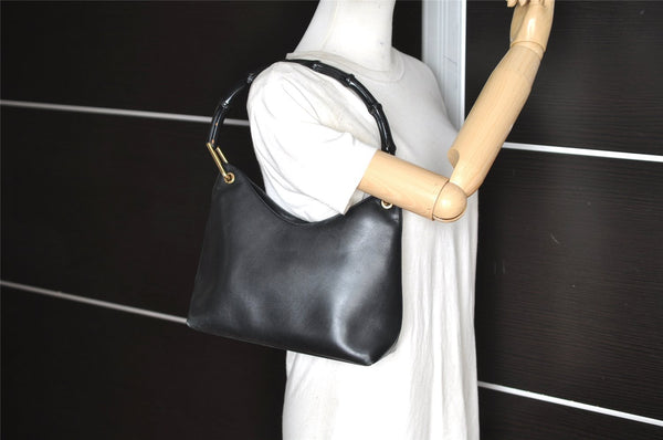 Authentic GUCCI Bamboo Shoulder Hand Bag Leather 0013008 Black Junk 0774K