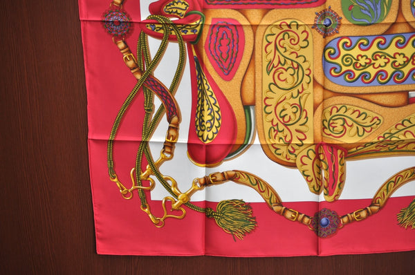 Authentic HERMES Carre 90 Scarf "Festival" Silk Red Box 0775G