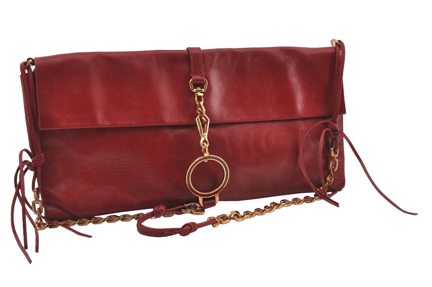 Authentic PRADA Vintage Leather Nappa Chain Shoulder Bag Purse Red 0776J