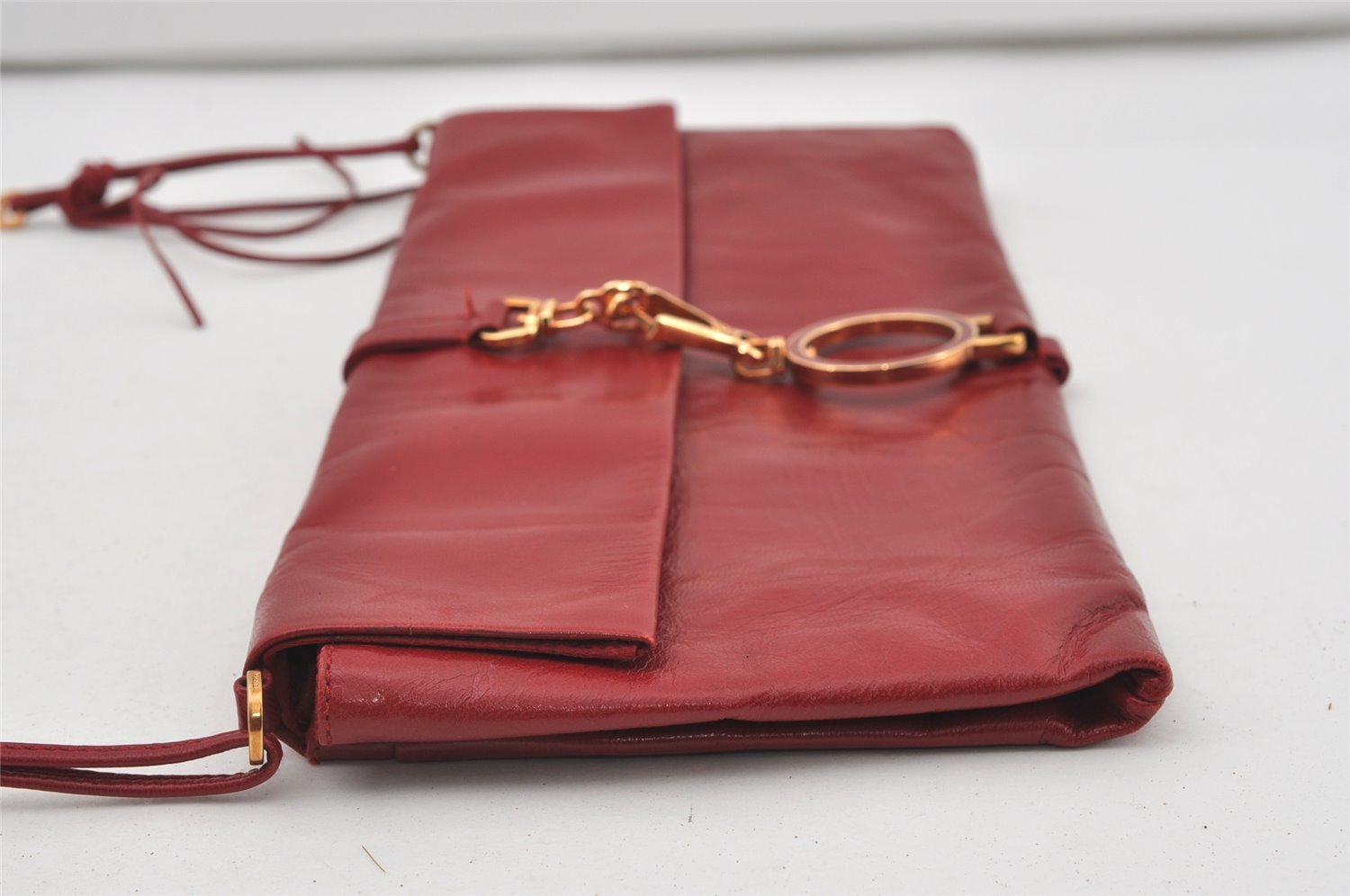 Authentic PRADA Vintage Leather Nappa Chain Shoulder Bag Purse Red 0776J