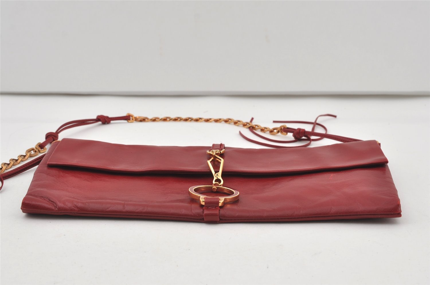 Authentic PRADA Vintage Leather Nappa Chain Shoulder Bag Purse Red 0776J