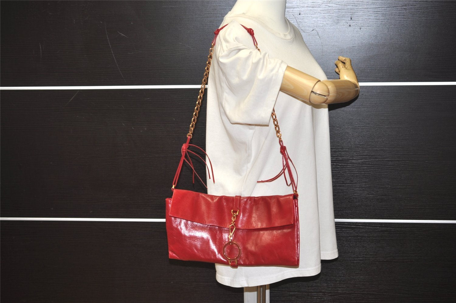 Authentic PRADA Vintage Leather Nappa Chain Shoulder Bag Purse Red 0776J