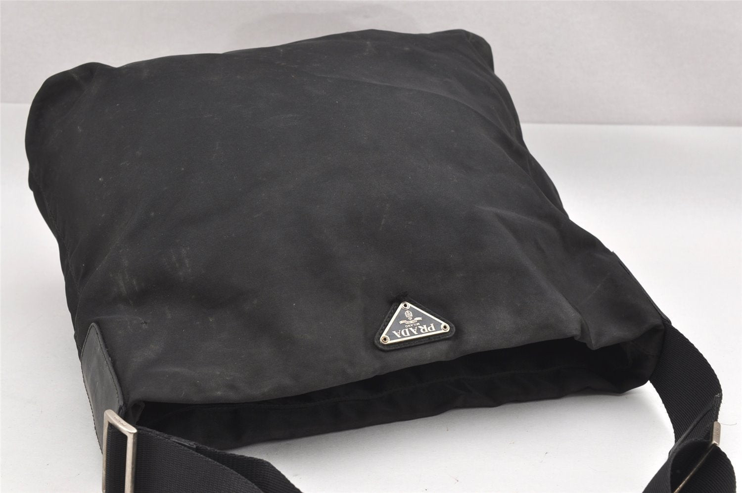 Authentic PRADA Nylon Tessuto Leather Shoulder Cross Body Bag Purse Black 0777J