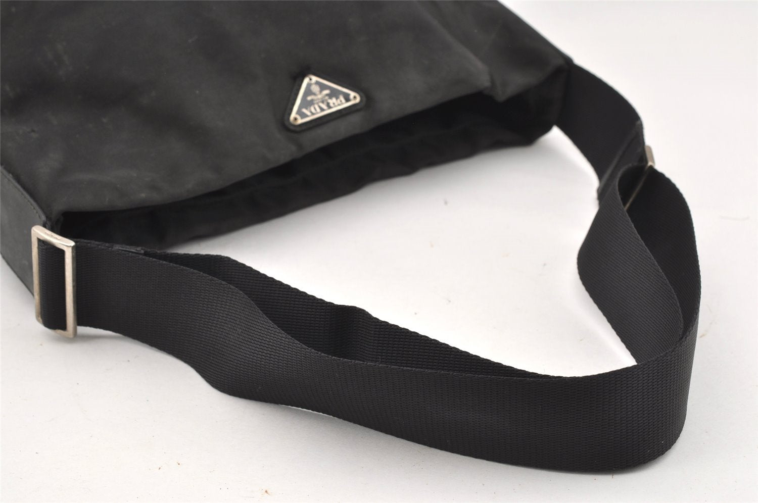 Authentic PRADA Nylon Tessuto Leather Shoulder Cross Body Bag Purse Black 0777J