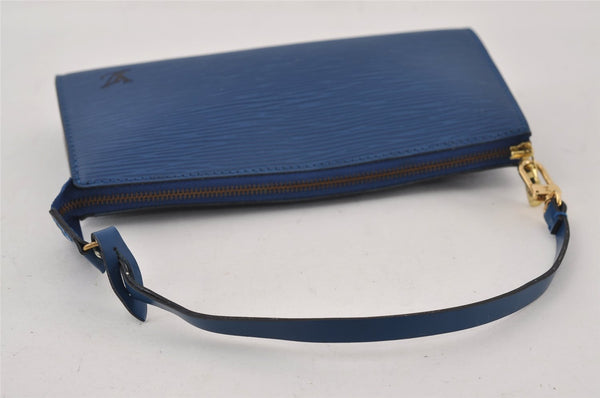 Authentic Louis Vuitton Epi Pochette Accessoires Pouch Blue M52945 LV 0778J