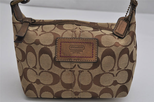 Authentic COACH Signature Hand Bag Pouch Purse Canvas Leather Brown 0778K