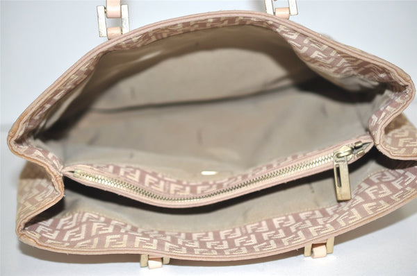 Authentic FENDI Vintage Zucchino Hand Bag Purse Canvas Leather Pink 0781I