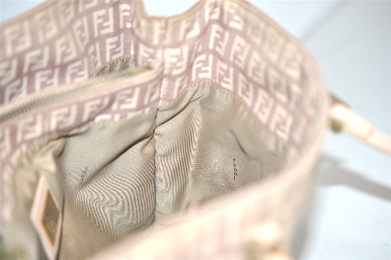 Authentic FENDI Vintage Zucchino Hand Bag Purse Canvas Leather Pink 0781I
