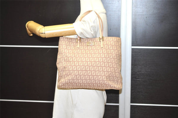 Authentic FENDI Vintage Zucchino Hand Bag Purse Canvas Leather Pink 0781I