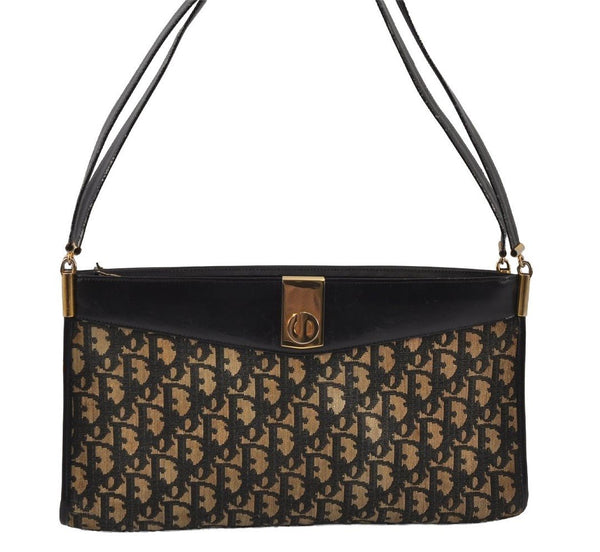 Authentic Christian Dior Trotter Shoulder Hand Bag Canvas Leather Blue 0783J