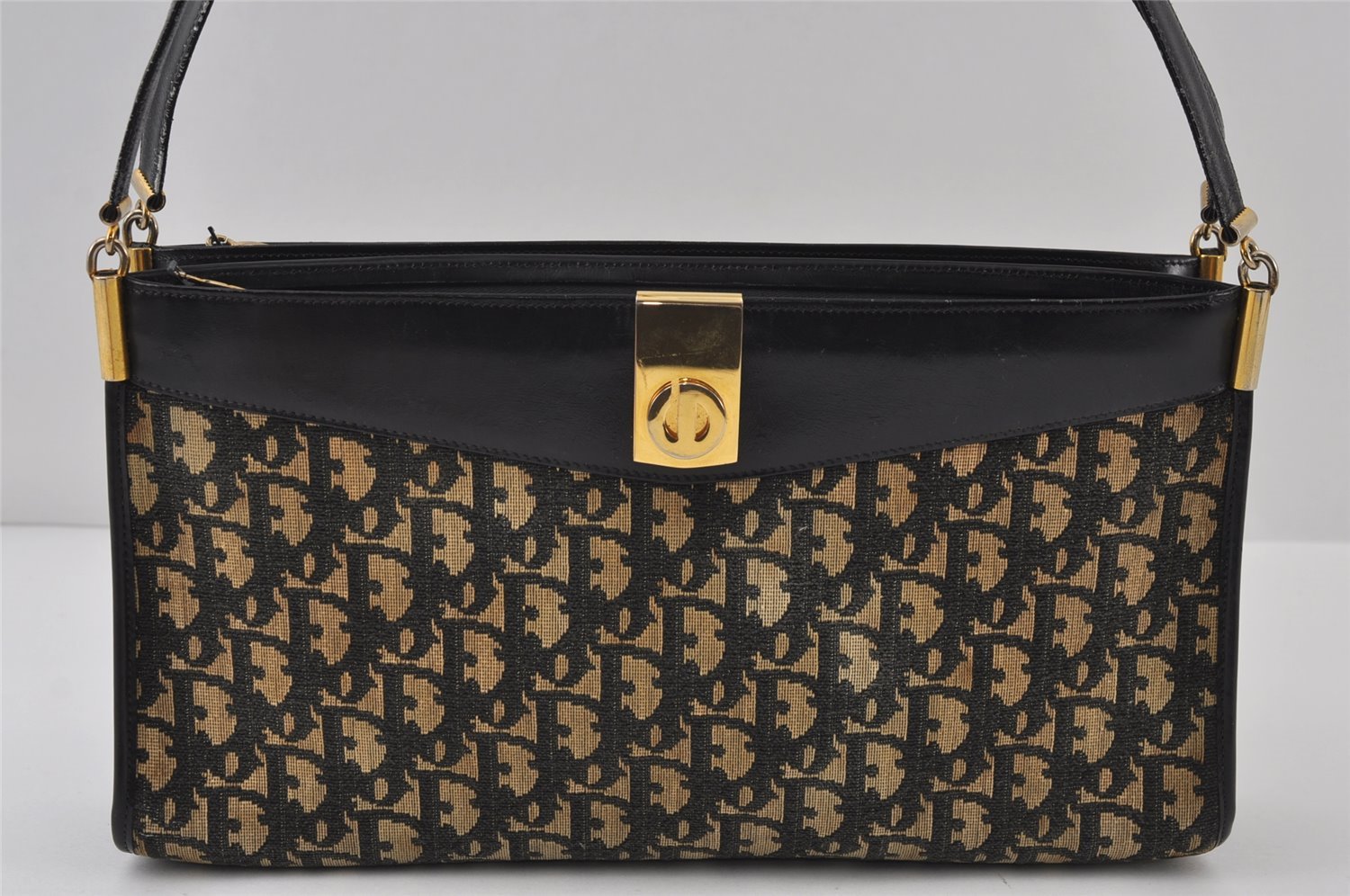 Authentic Christian Dior Trotter Shoulder Hand Bag Canvas Leather Blue 0783J