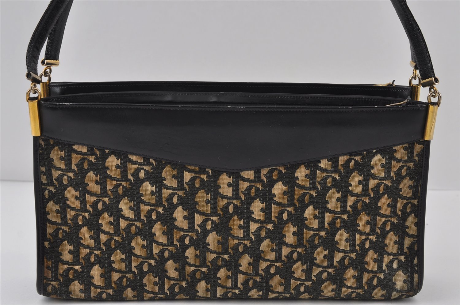 Authentic Christian Dior Trotter Shoulder Hand Bag Canvas Leather Blue 0783J