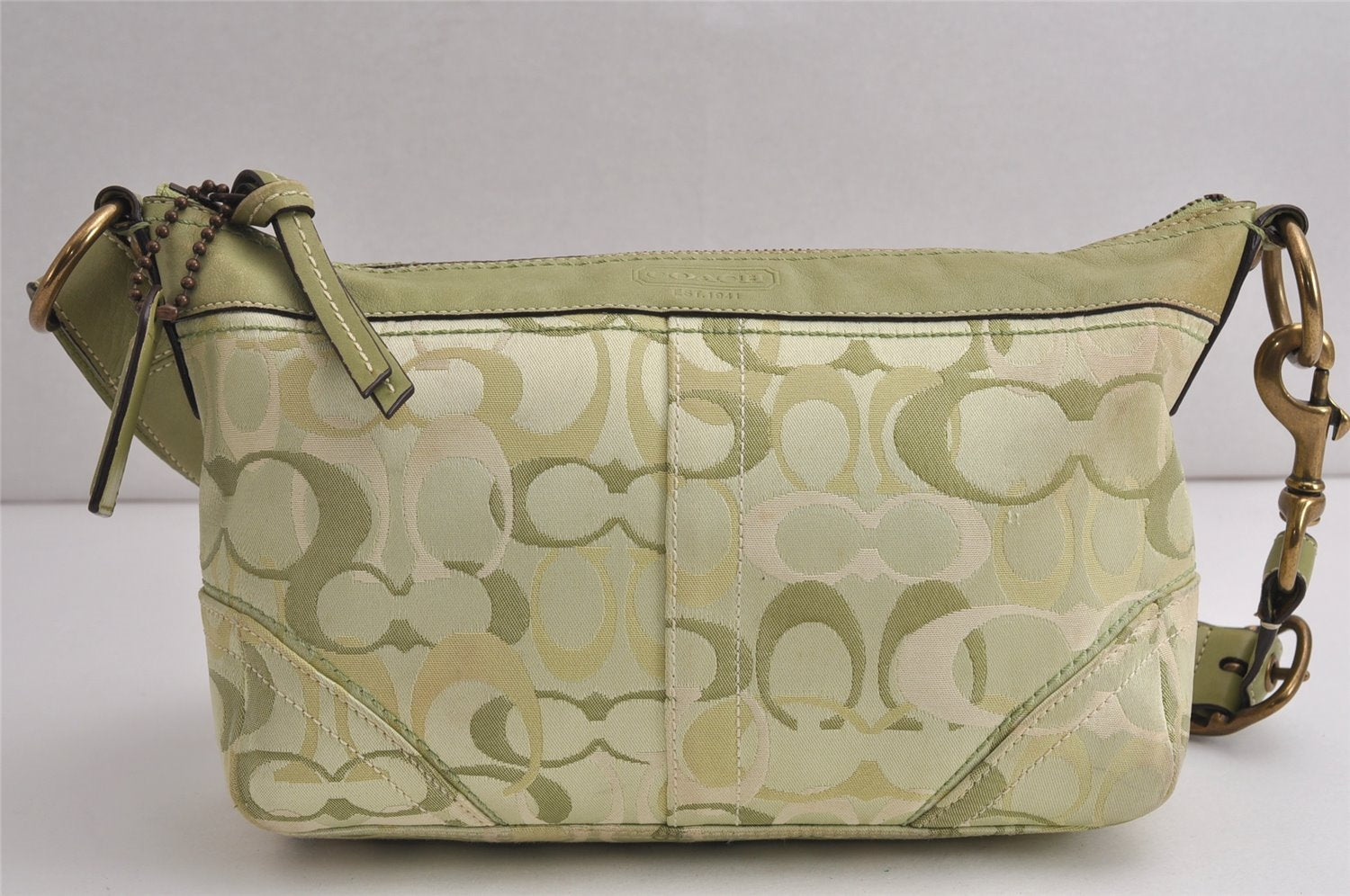 Authentic COACH Signature Shoulder Cross Bag Canvas Leather 10379 Green 0785K