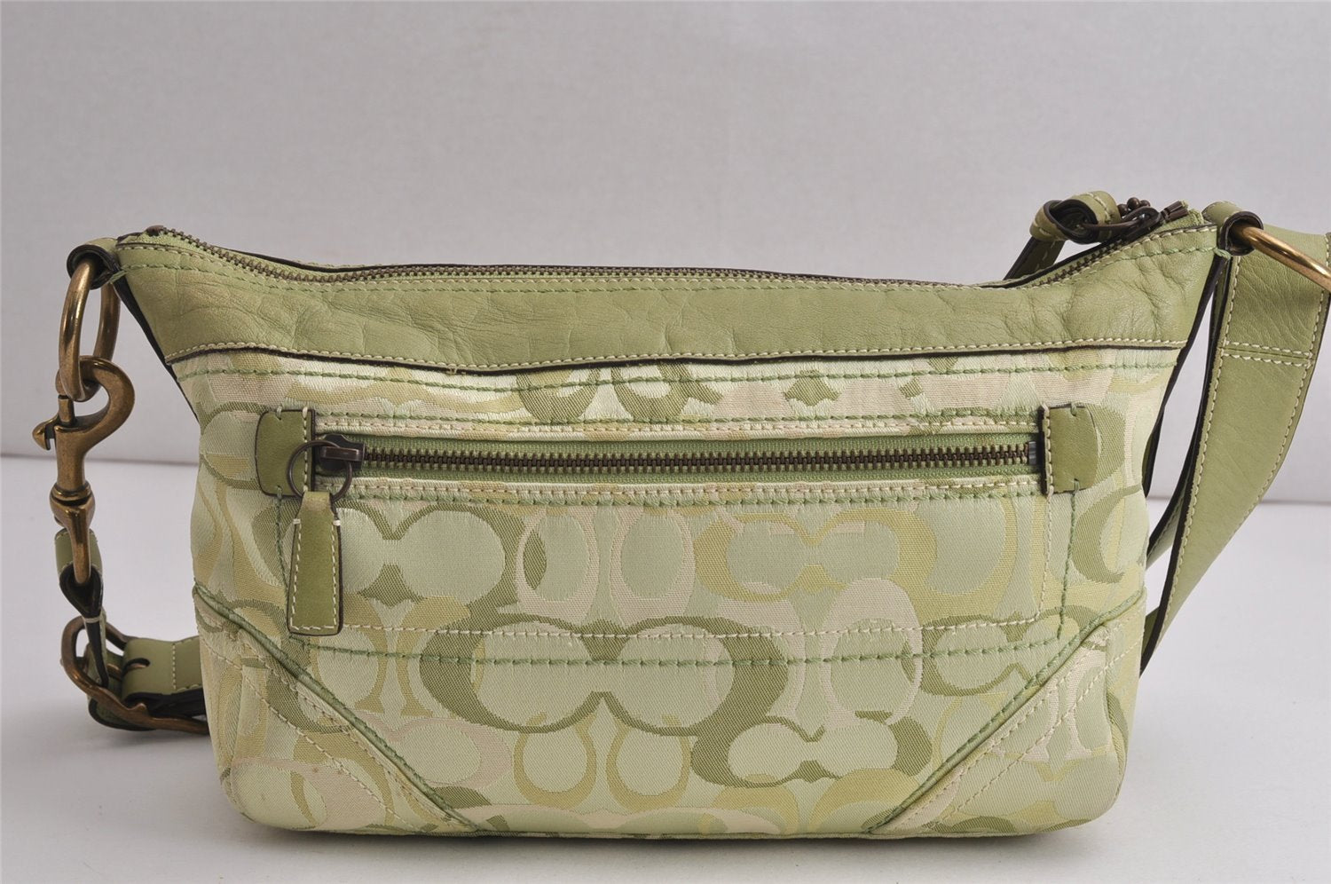 Authentic COACH Signature Shoulder Cross Bag Canvas Leather 10379 Green 0785K