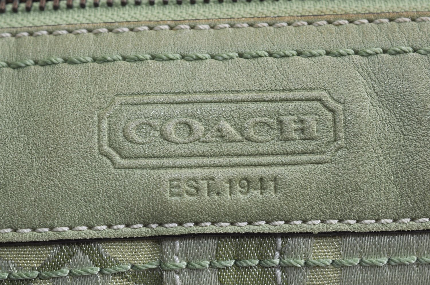 Authentic COACH Signature Shoulder Cross Bag Canvas Leather 10379 Green 0785K