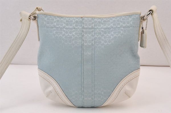 Authentic COACH Signature Shoulder Cross Bag Canvas Leather Light Blue 0786K