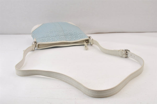 Authentic COACH Signature Shoulder Cross Bag Canvas Leather Light Blue 0786K