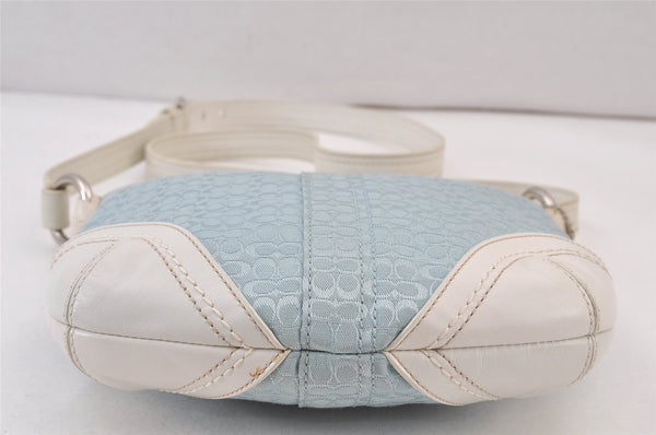 Authentic COACH Signature Shoulder Cross Bag Canvas Leather Light Blue 0786K