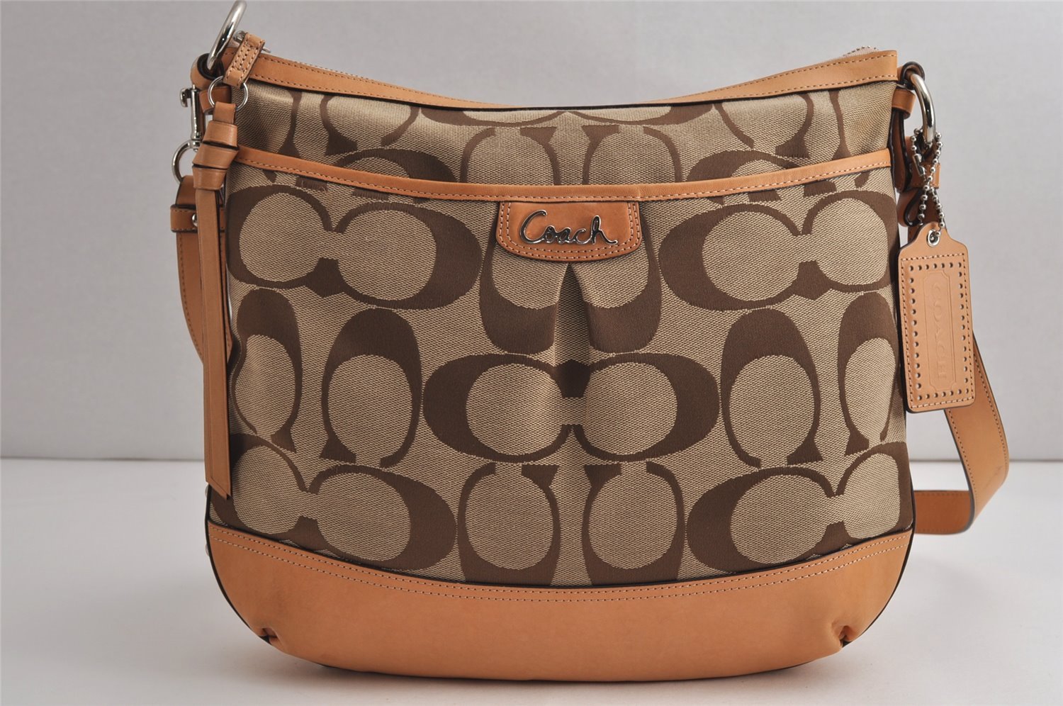 Authentic COACH Signature Shoulder Cross Bag Canvas Leather F19727 Brown 0787K