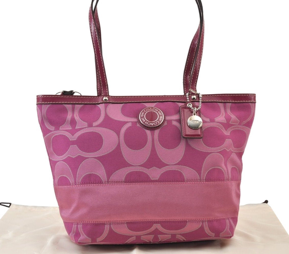 Authentic COACH Vintage Signature Shoulder Tote Bag Canvas Enamel Purple 0790K