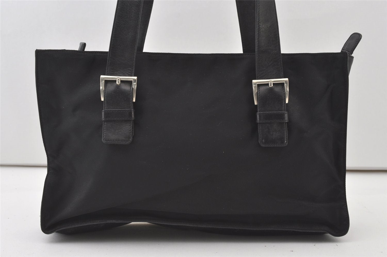 Authentic PRADA Nylon Tessuto Leather Shoulder Tote Bag Black 0795J