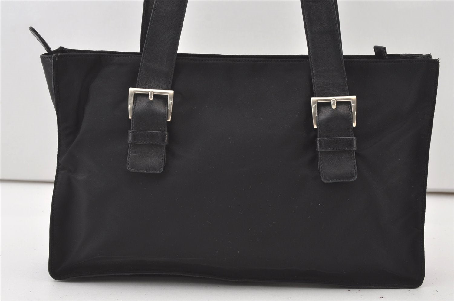 Authentic PRADA Nylon Tessuto Leather Shoulder Tote Bag Black 0795J