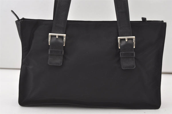 Authentic PRADA Nylon Tessuto Leather Shoulder Tote Bag Black 0795J