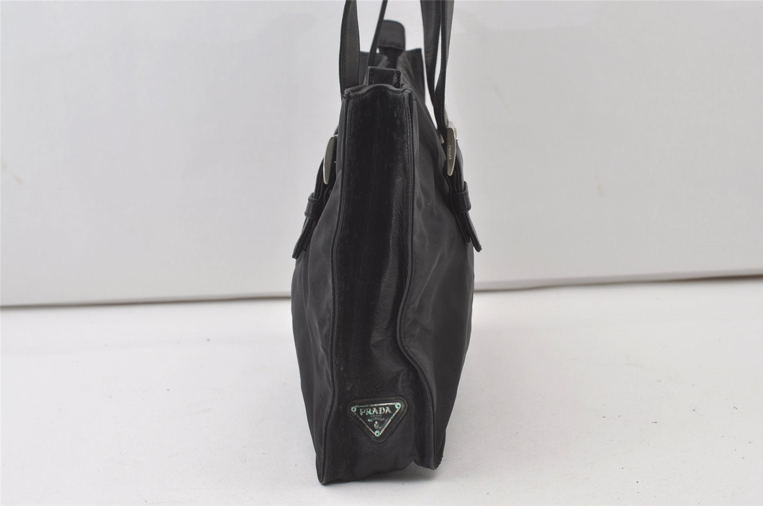 Authentic PRADA Nylon Tessuto Leather Shoulder Tote Bag Black 0795J