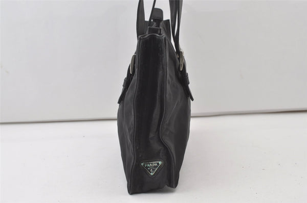 Authentic PRADA Nylon Tessuto Leather Shoulder Tote Bag Black 0795J