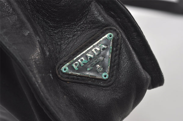 Authentic PRADA Nylon Tessuto Leather Shoulder Tote Bag Black 0795J