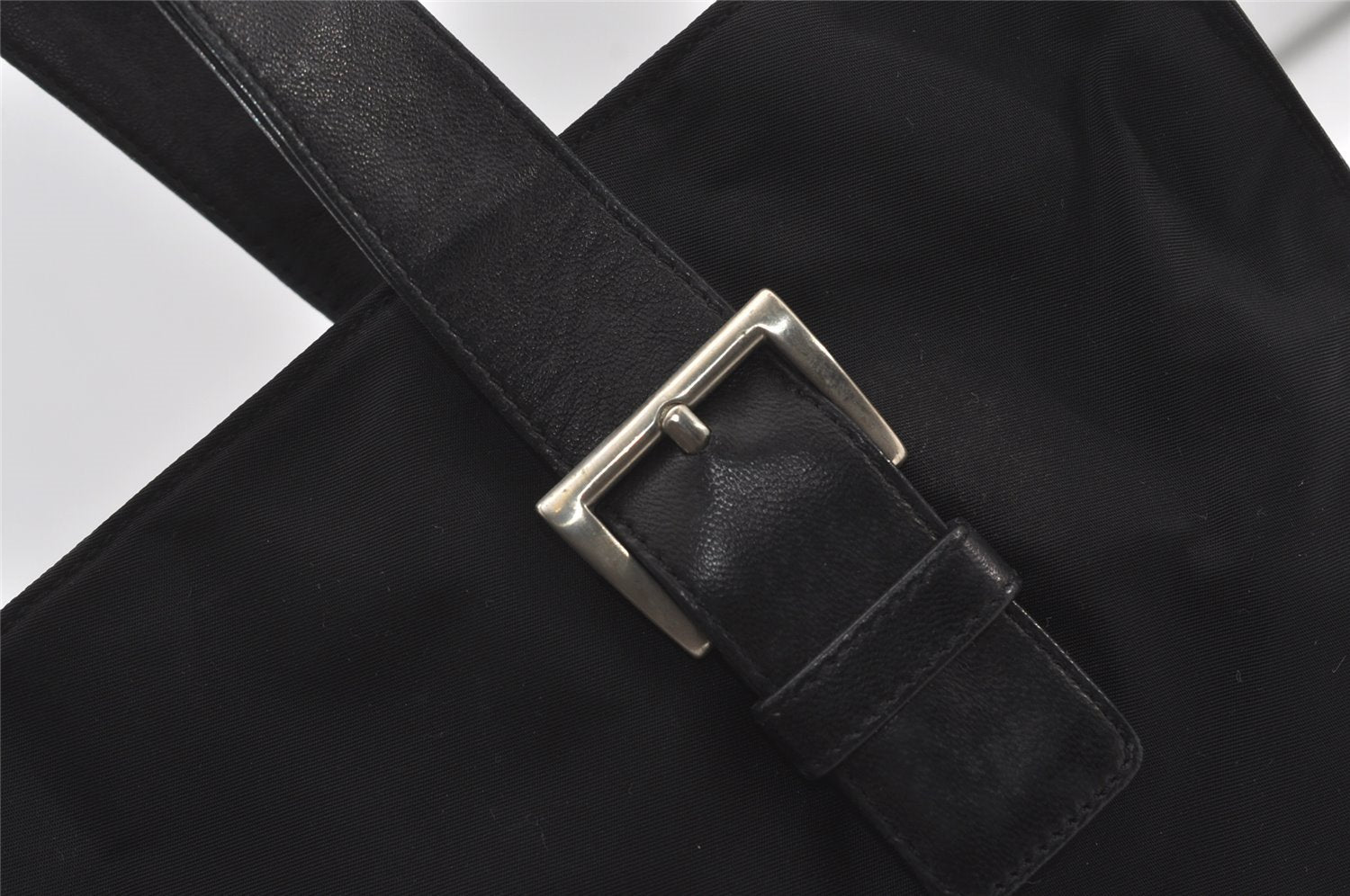Authentic PRADA Nylon Tessuto Leather Shoulder Tote Bag Black 0795J