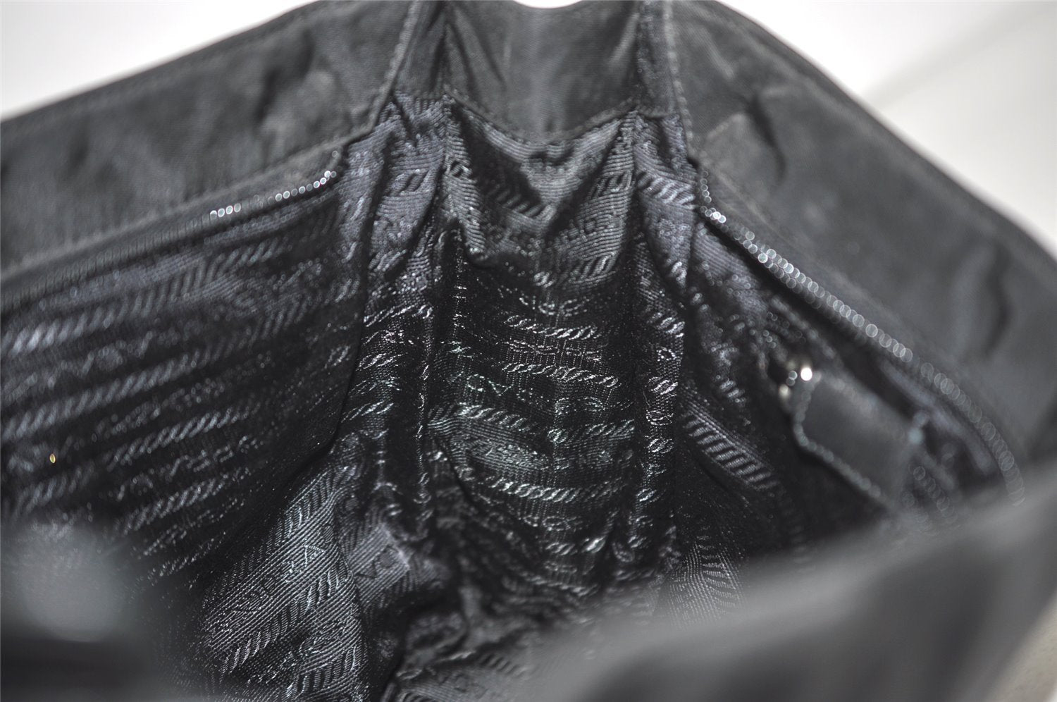 Authentic PRADA Nylon Tessuto Leather Shoulder Tote Bag Black 0795J