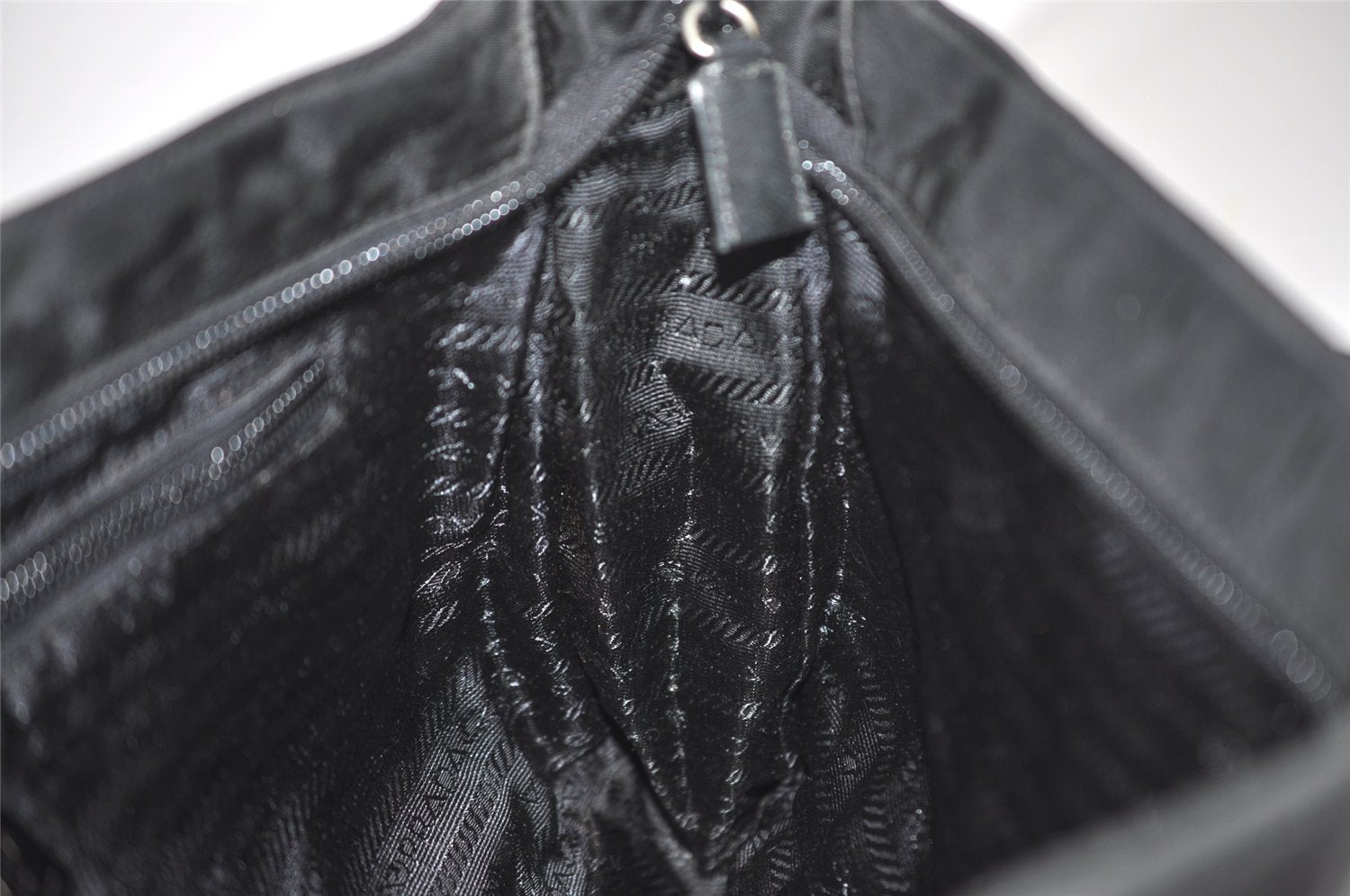 Authentic PRADA Nylon Tessuto Leather Shoulder Tote Bag Black 0795J