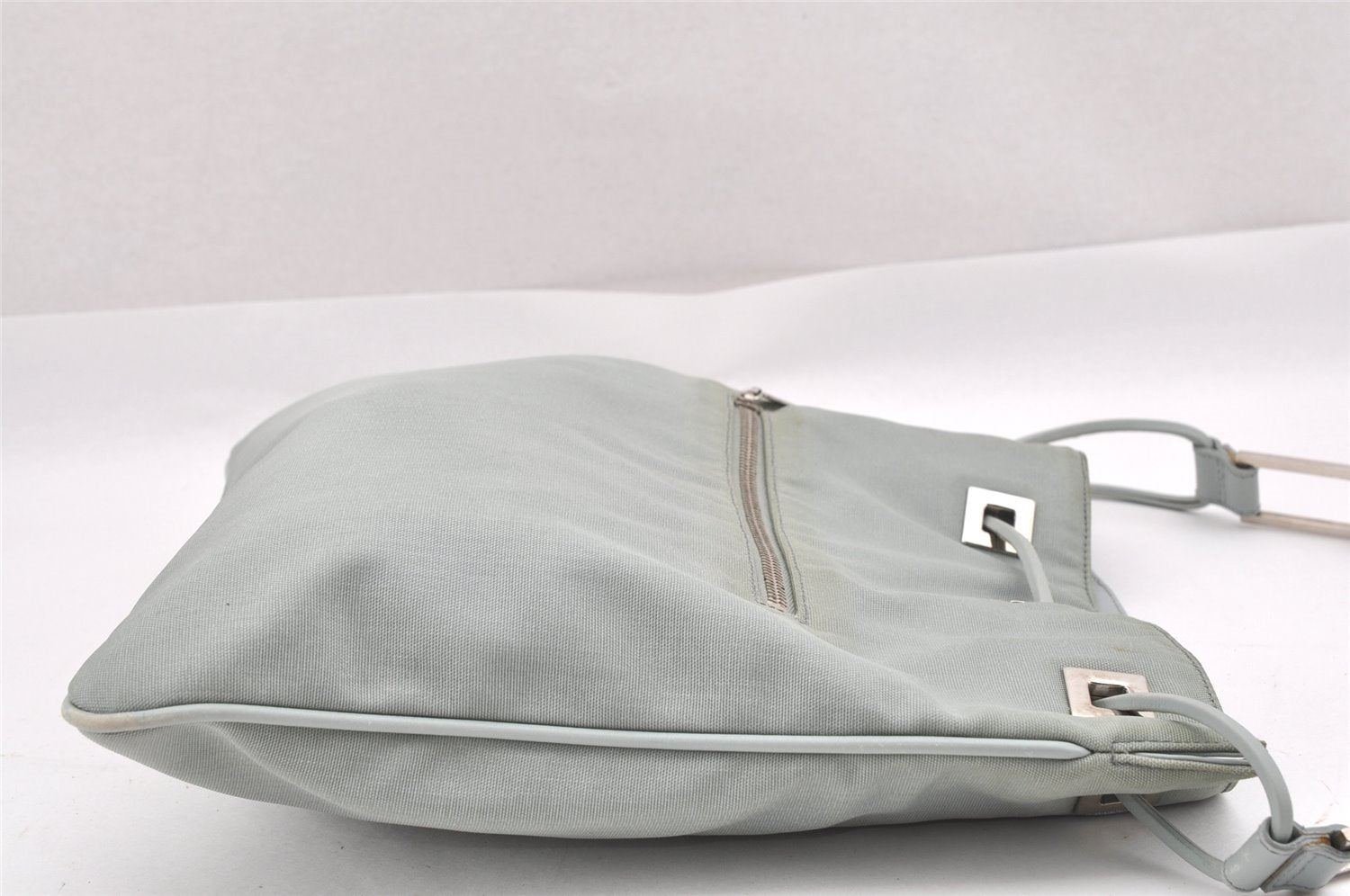 Authentic GUCCI Shoulder Drawstring Bag Canvas Leather 0014021 Light Blue 0796J