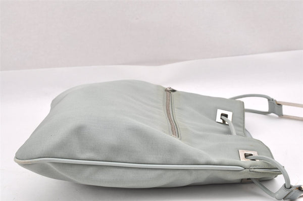 Authentic GUCCI Shoulder Drawstring Bag Canvas Leather 0014021 Light Blue 0796J