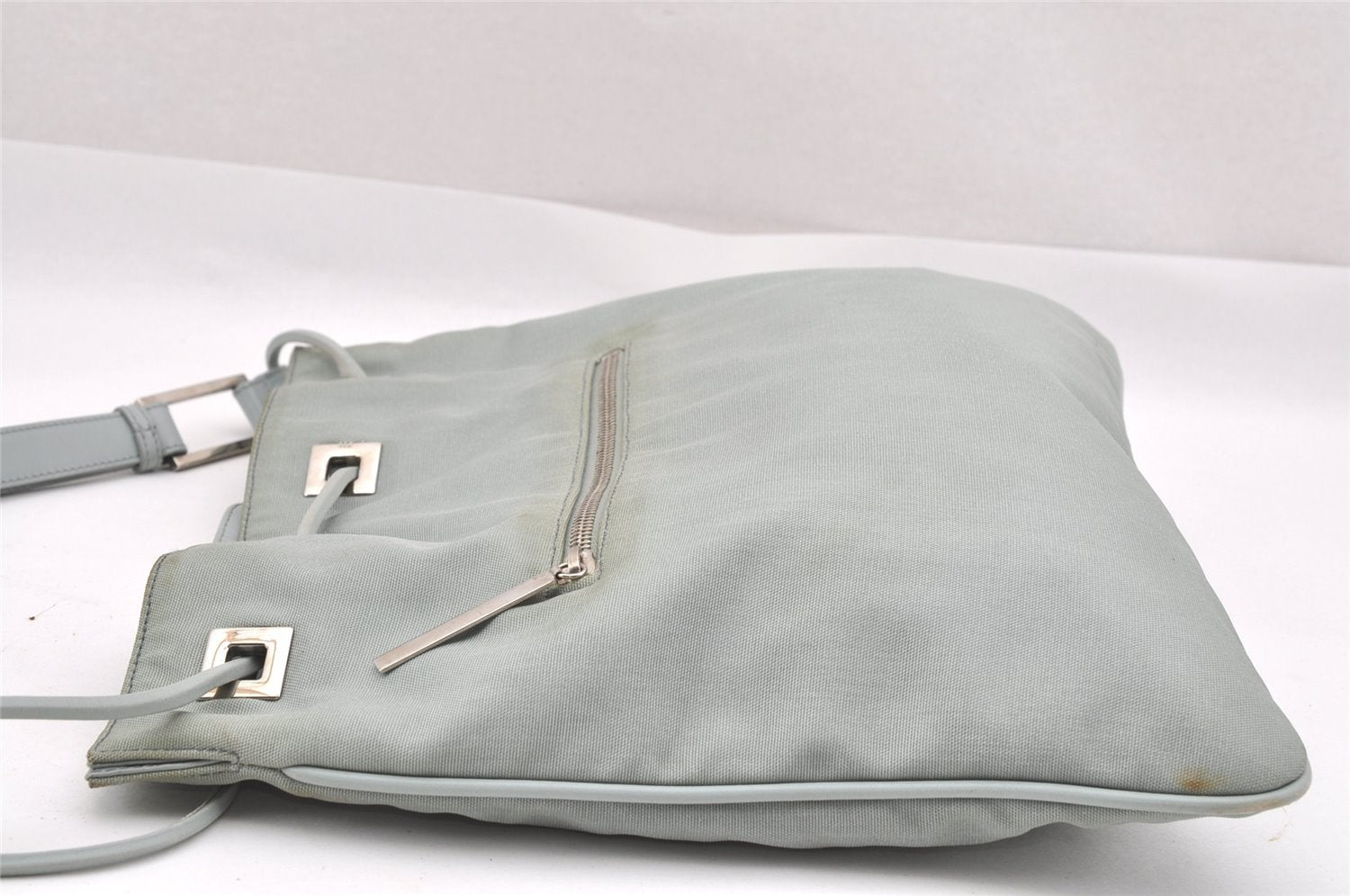 Authentic GUCCI Shoulder Drawstring Bag Canvas Leather 0014021 Light Blue 0796J