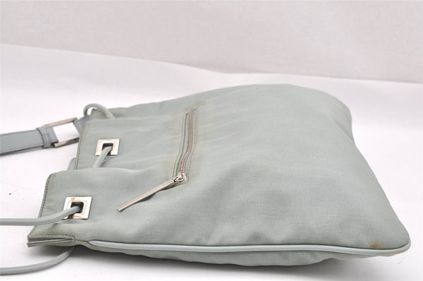 Authentic GUCCI Shoulder Drawstring Bag Canvas Leather 0014021 Light Blue 0796J