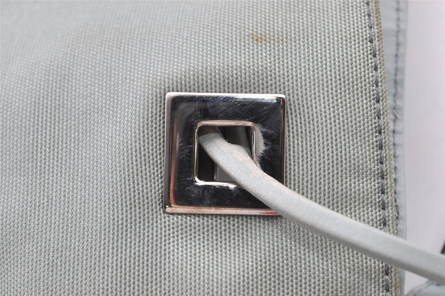 Authentic GUCCI Shoulder Drawstring Bag Canvas Leather 0014021 Light Blue 0796J