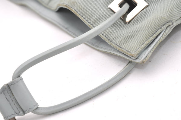 Authentic GUCCI Shoulder Drawstring Bag Canvas Leather 0014021 Light Blue 0796J