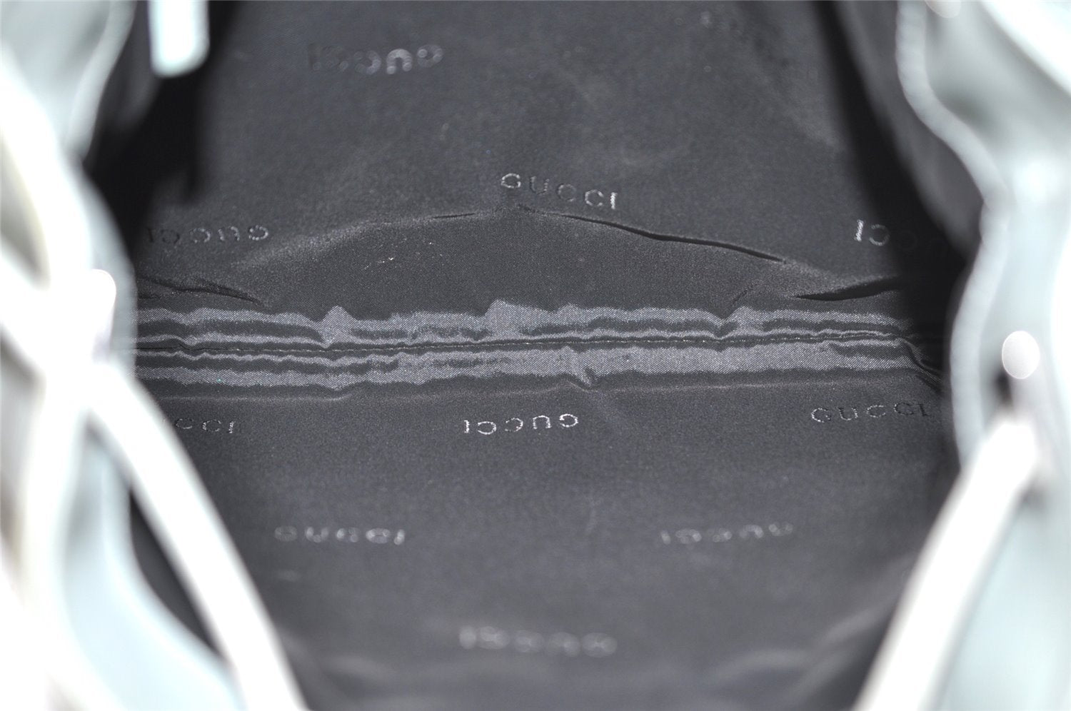 Authentic GUCCI Shoulder Drawstring Bag Canvas Leather 0014021 Light Blue 0796J