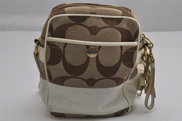 Authentic COACH Signature Shoulder Cross Bag Canvas Leather 10128 Brown 0796K