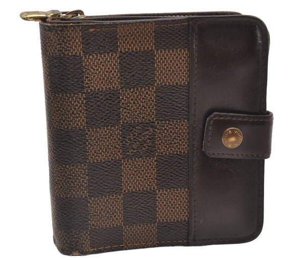 Authentic Louis Vuitton Damier Compact Zip Bifold Wallet Purse N61668 LV 0799J