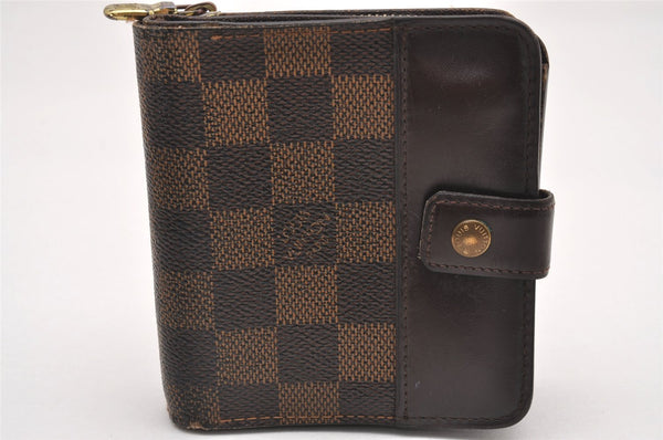 Authentic Louis Vuitton Damier Compact Zip Bifold Wallet Purse N61668 LV 0799J